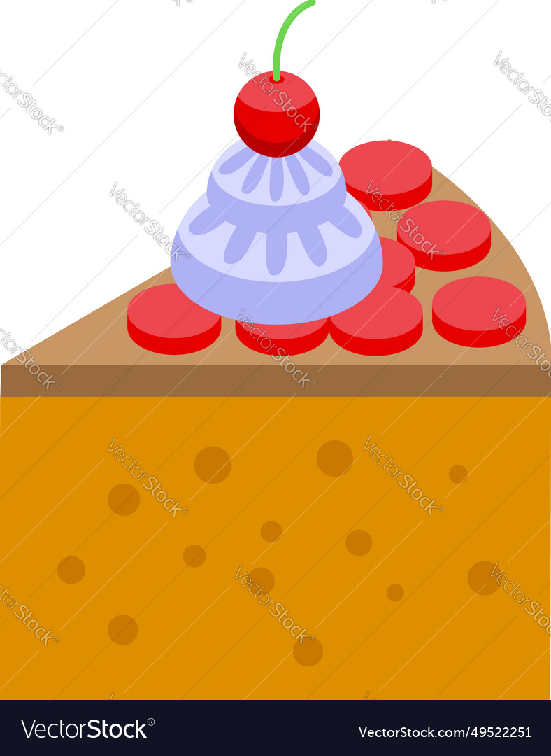 Slice of cake with cherry icon isometric Vector Image