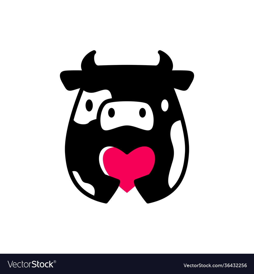 Cow love negative space logo icon Royalty Free Vector Image