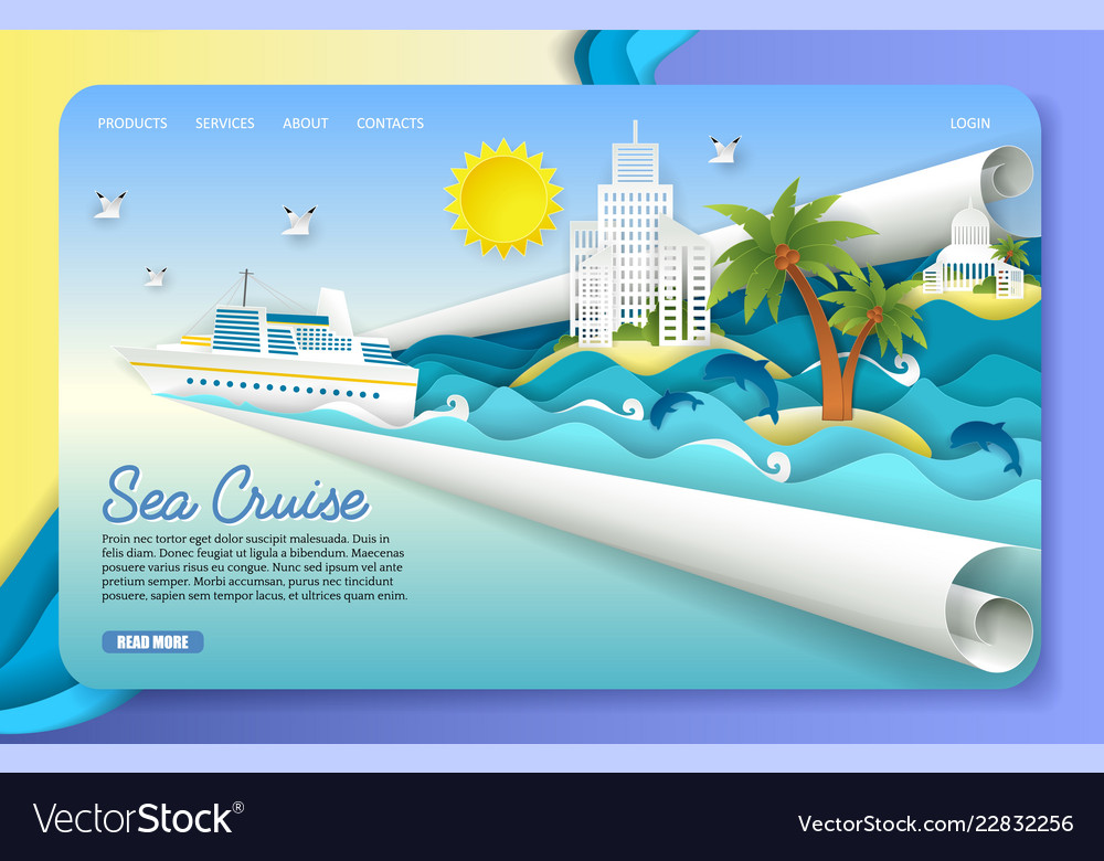 Paper cut sea cruise landing page website Vector Image