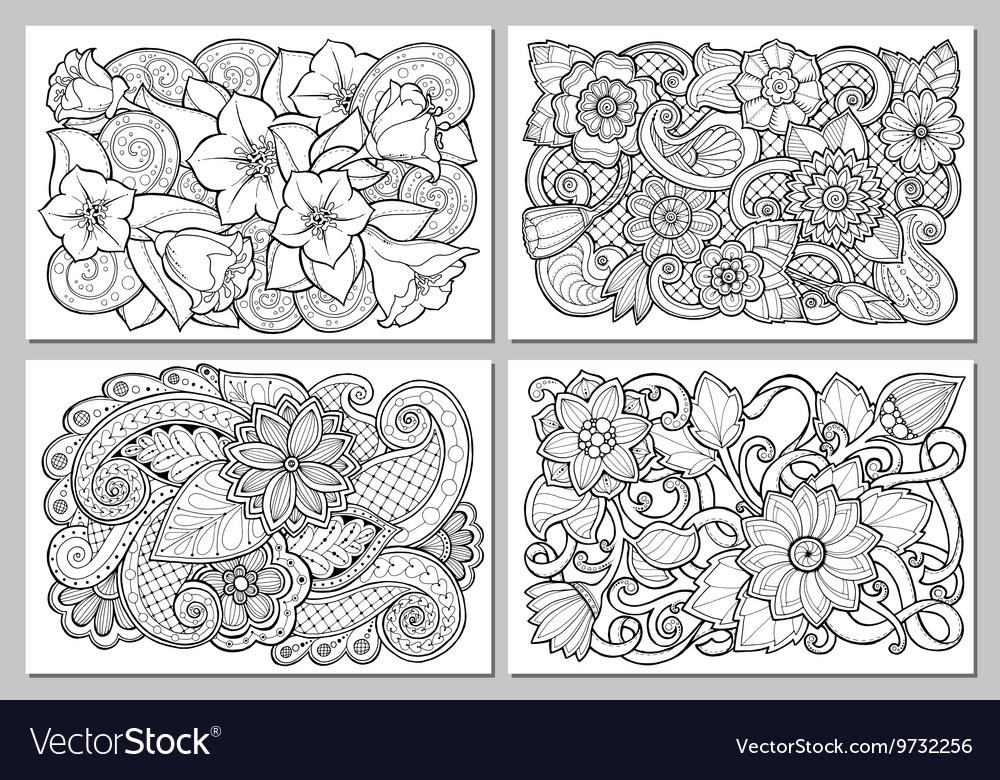 Set floral card hand drawn artwork Royalty Free Vector Image