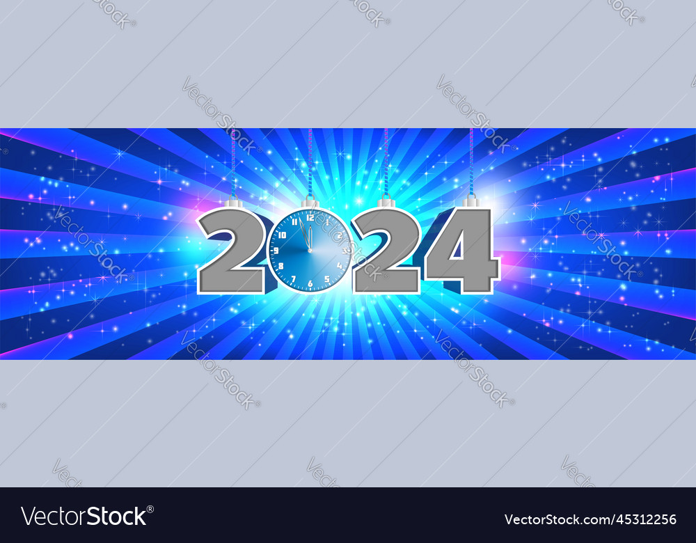 Wide Holiday Banner With Hanging 3d Numbers 2024 Vector Image