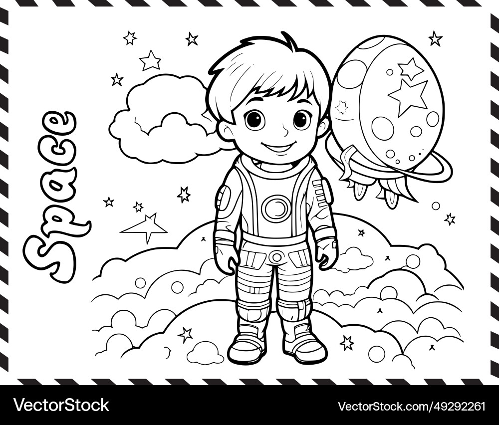 Cute boy going to space coloring pages drawing Vector Image