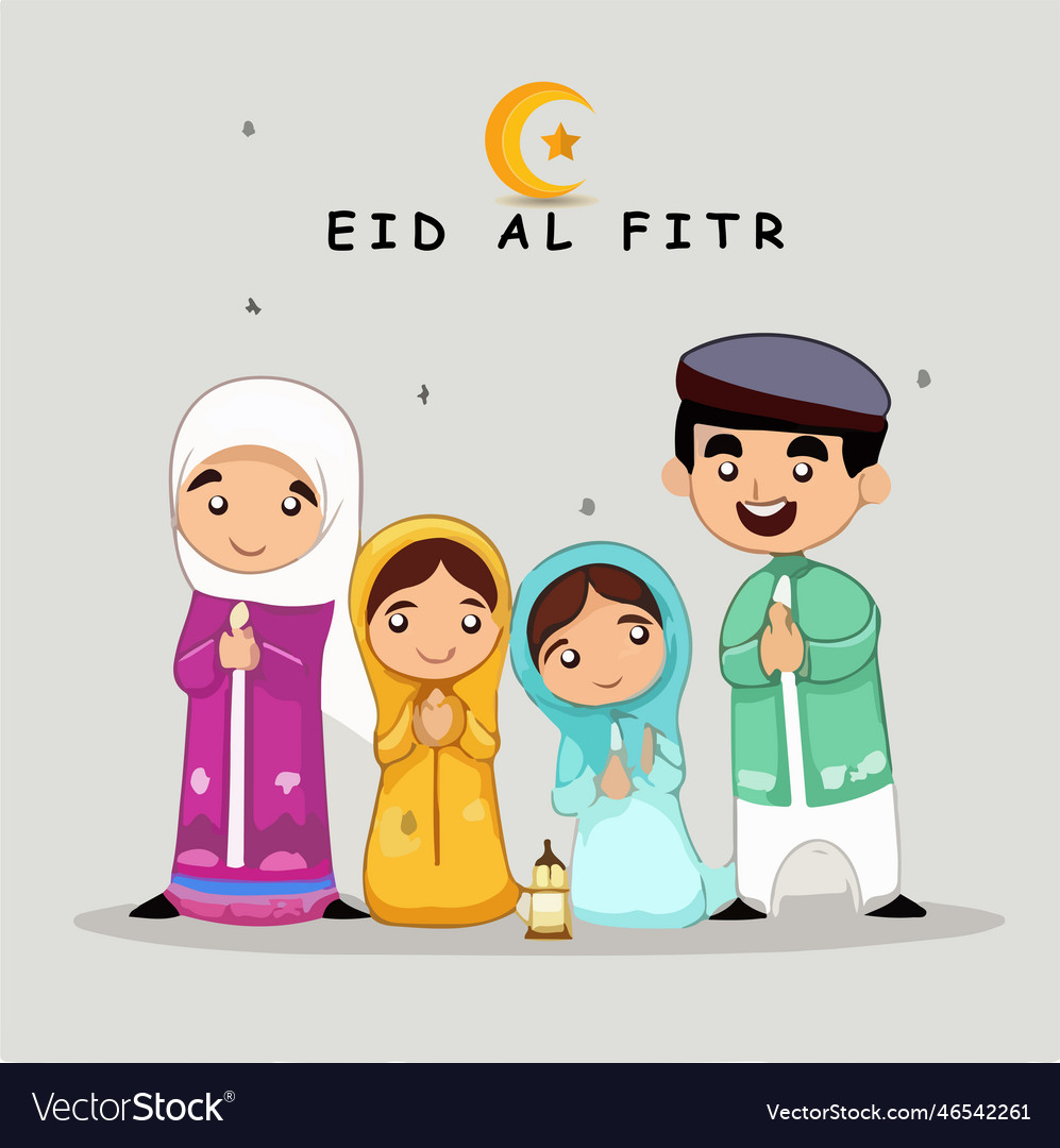 Cute eid al fitr greeting sticker card Royalty Free Vector