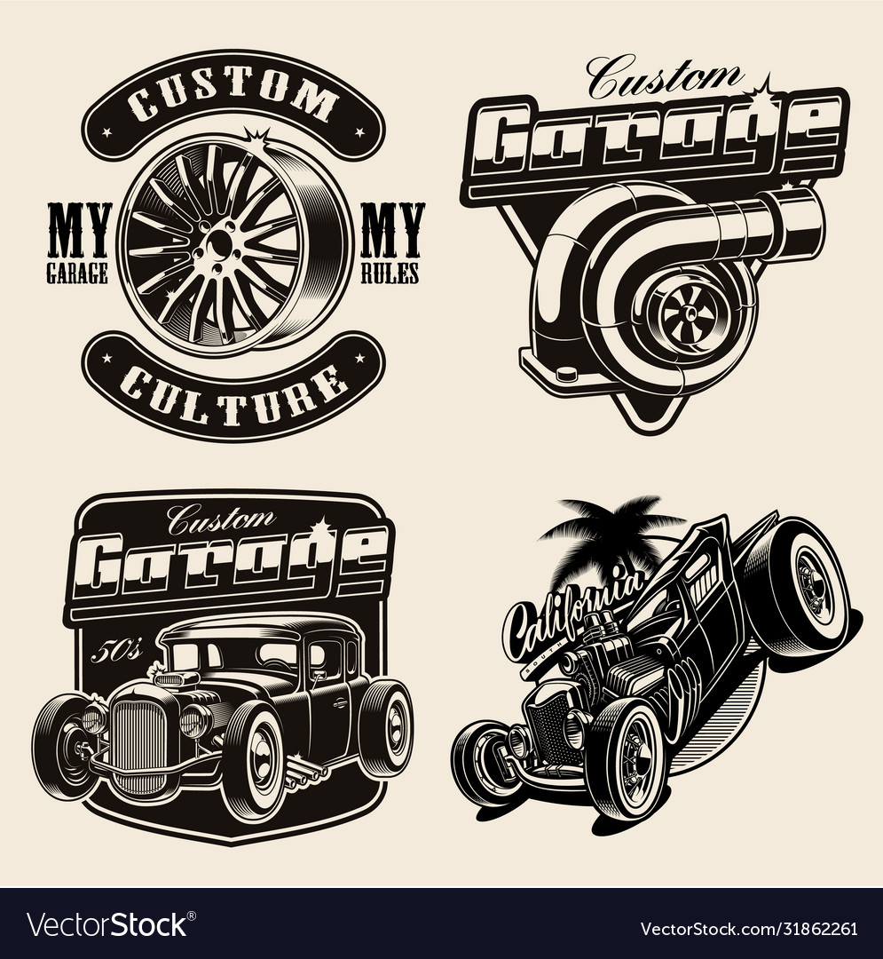 Set hot-rod themed Royalty Free Vector Image - VectorStock