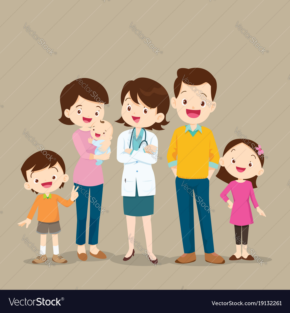 Woman doctor and cute family with baby Royalty Free Vector