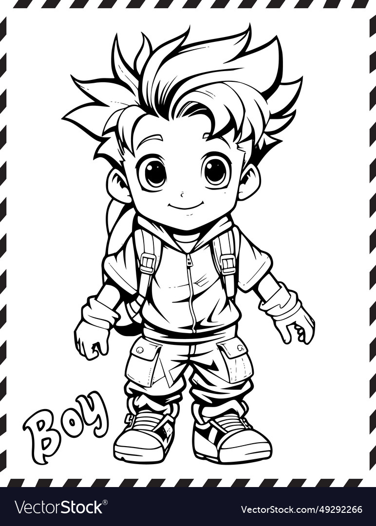 Cute boy coloring pages drawing for kids Vector Image