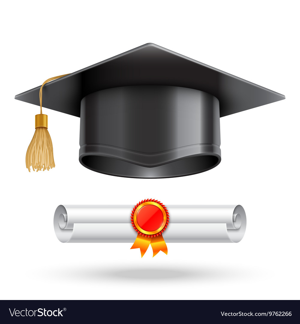 Graduation Cap and Diploma Scroll Royalty Free Vector Image