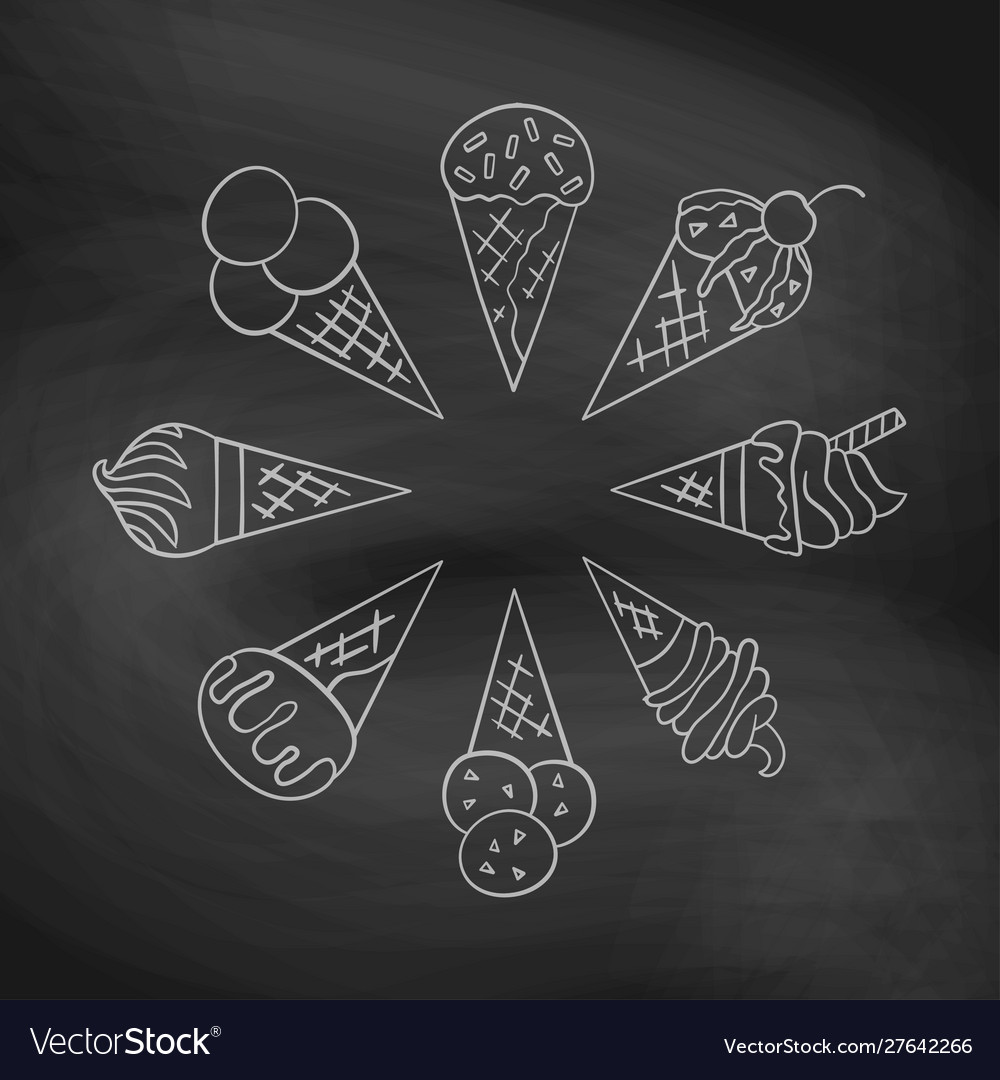 Ice Cream Waffle Cone Set Elements In Doodle Vector Image