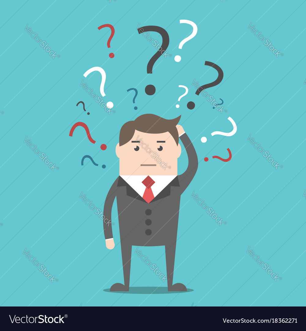 Businessman with question marks Royalty Free Vector Image