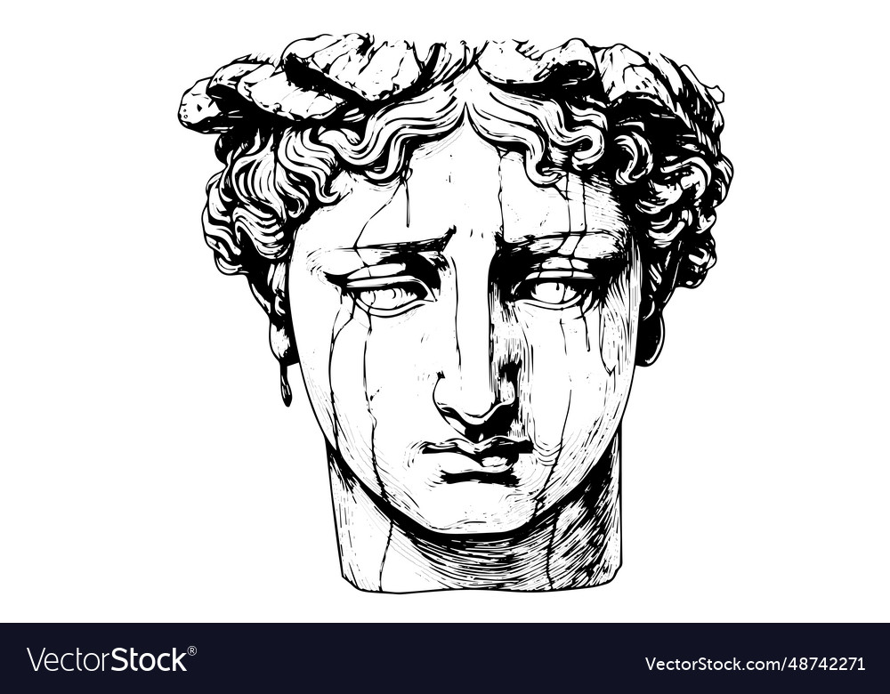 Cracked statue head of greek sculpture hand drawn Vector Image