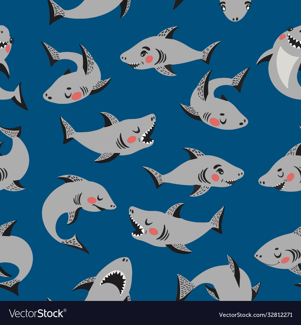 Cute cartoon style pattern with funny sharks Vector Image