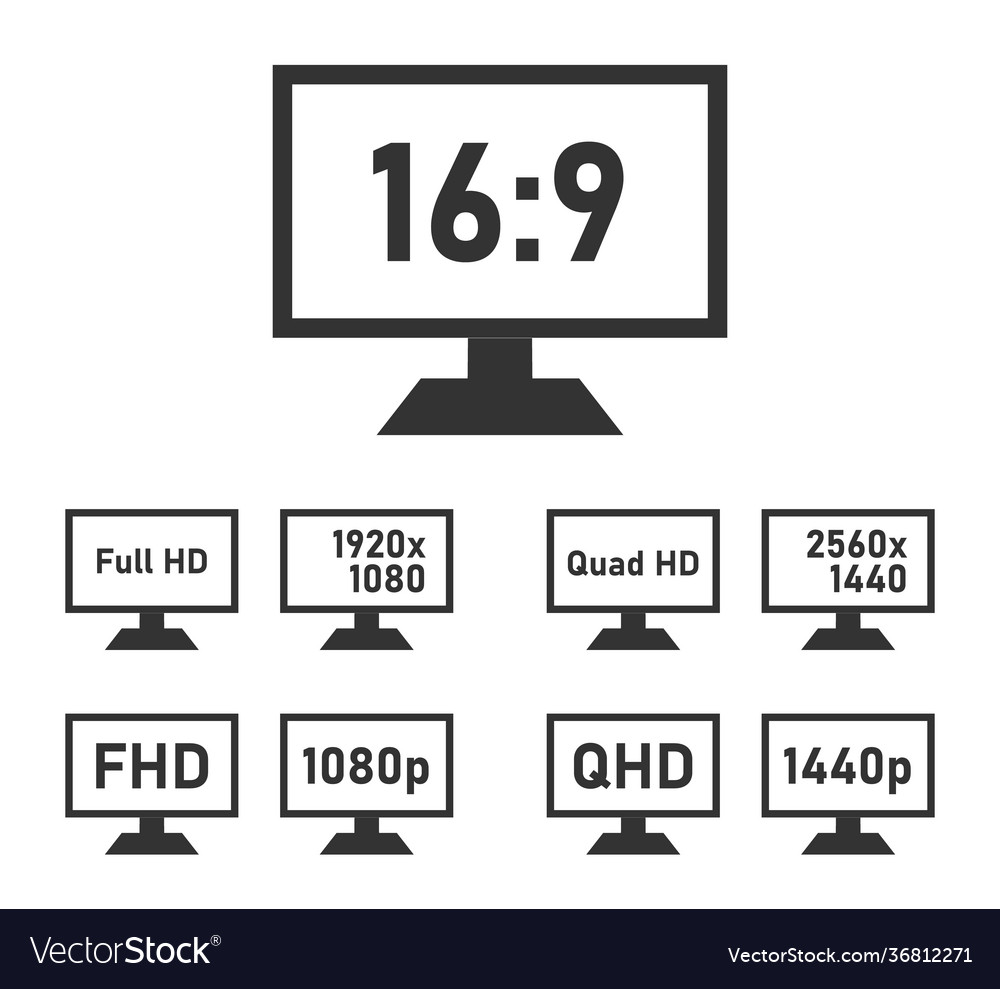 Fhd and qhd specifications icon set full hd and Vector Image