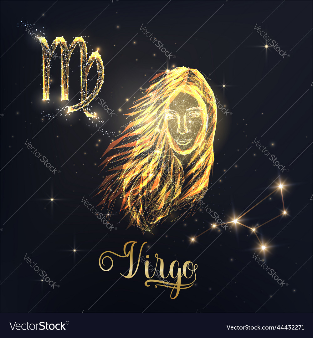 Gold Virgo Zodiac Sign Poster With Girl Face Vector Image