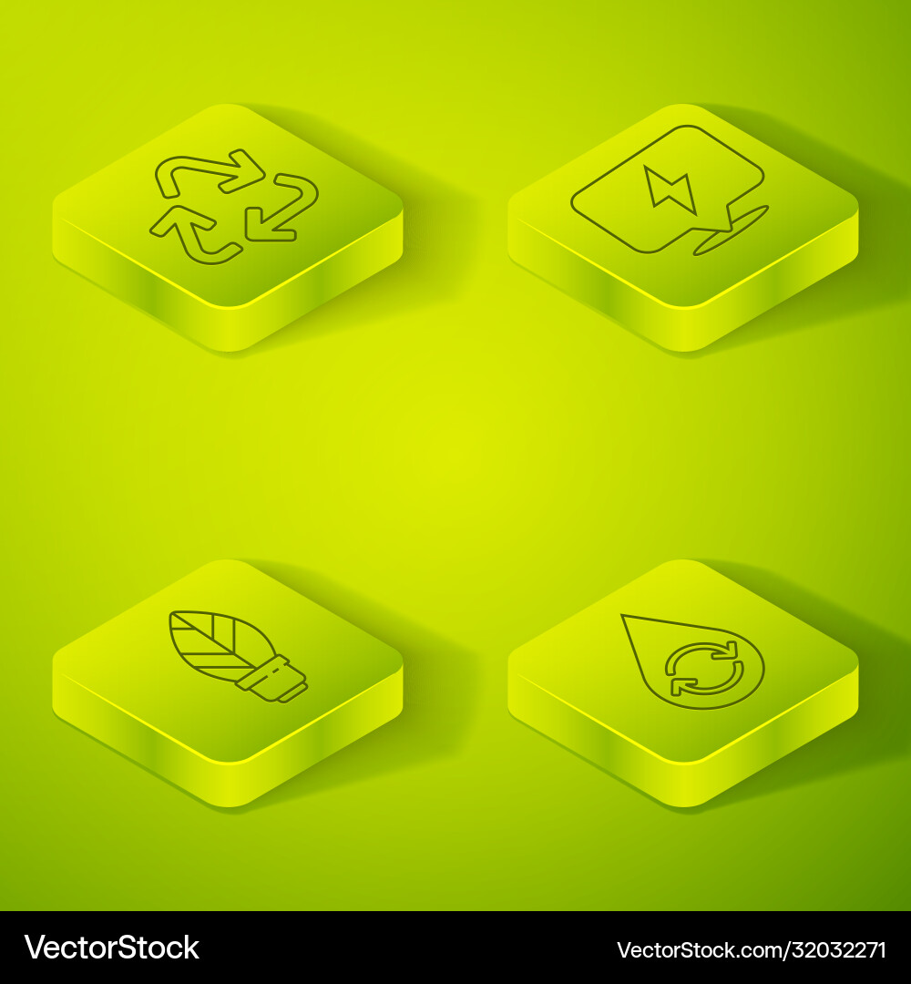 Set isometric lightning bolt light bulb with leaf Vector Image