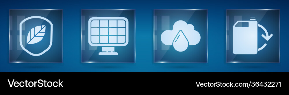 Set shield with leaf solar energy panel cloud Vector Image