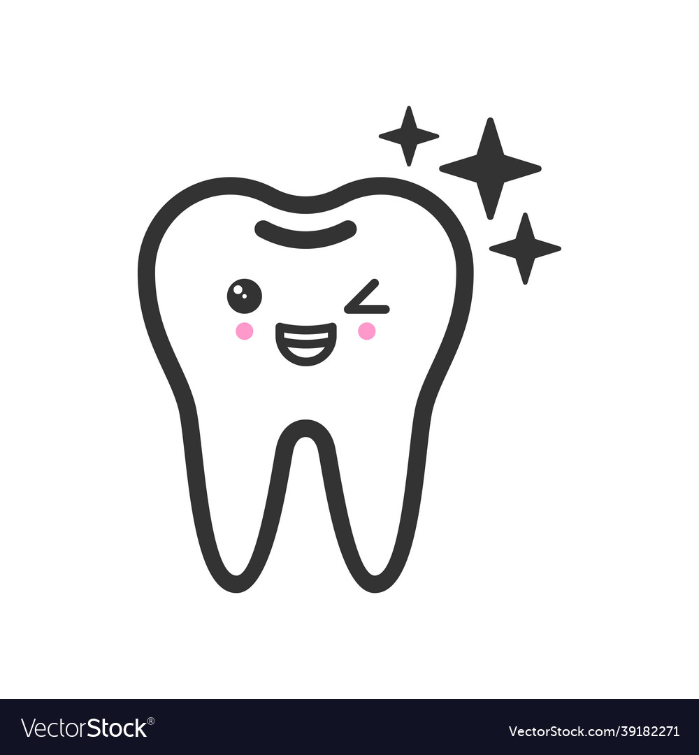 Shiny healthy tooth with emotional face cute Vector Image