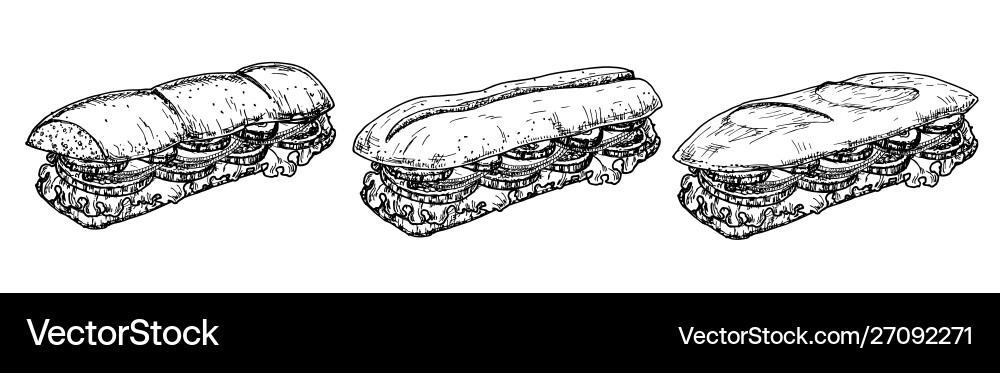 Sub sandwich with sausage cheese lettuce Vector Image