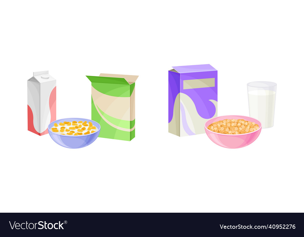 Breakfast crunchy cereal poured in bowl with milk Vector Image