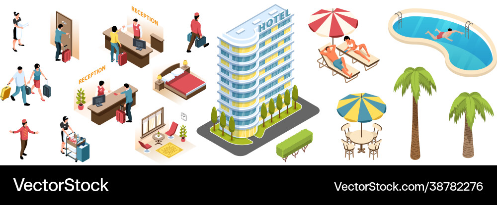 Hotel isometric set Royalty Free Vector Image - VectorStock
