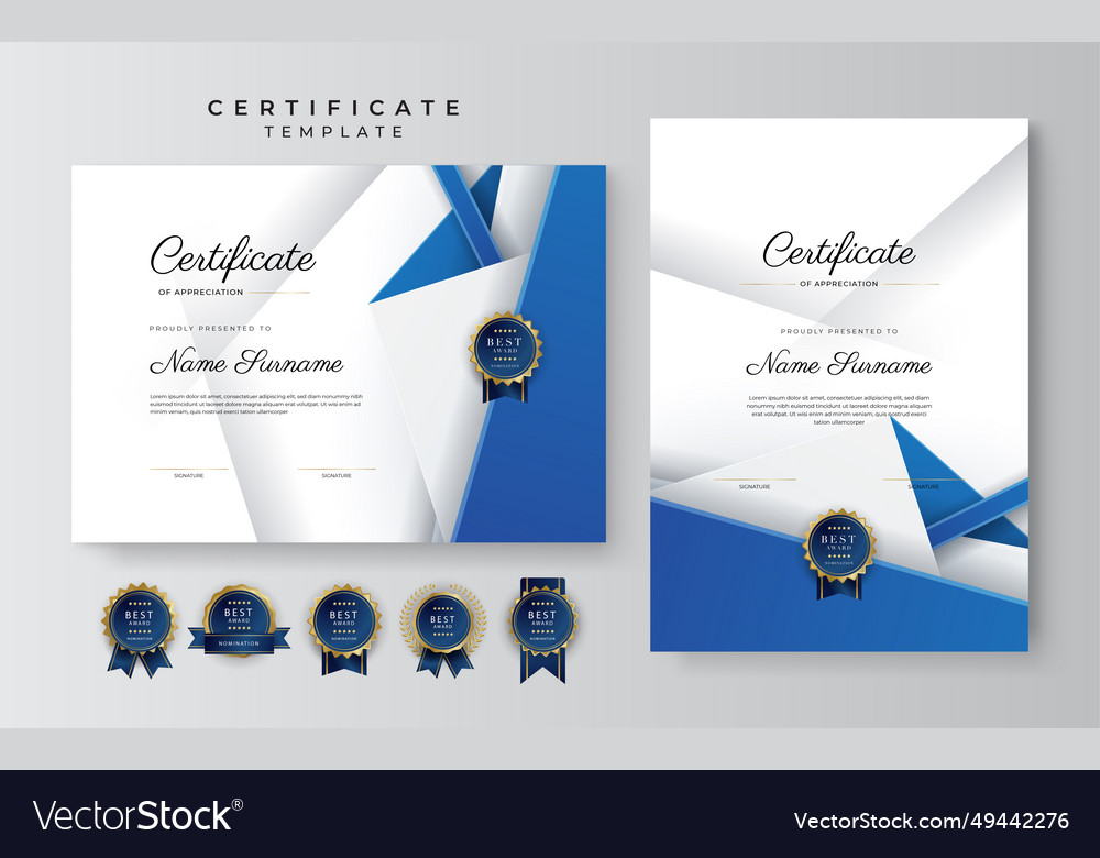 Modern blue business certificate template Vector Image