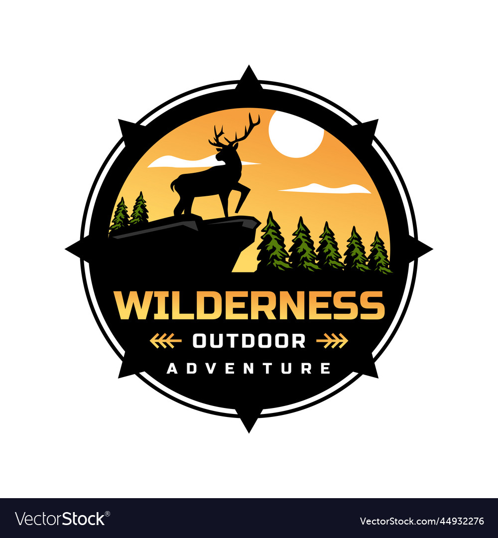 Mountain and deer outdoor adventures logo Vector Image