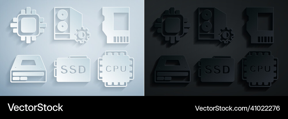 Set ssd card optical disc drive processor Vector Image