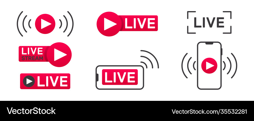 Collection live streaming icons buttons Royalty Free Vector