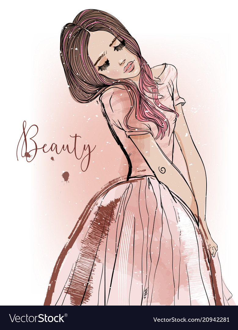 Fashion art girl beauty pink illustration fashion girl beauty girl style  dress art artist print clip Art Print