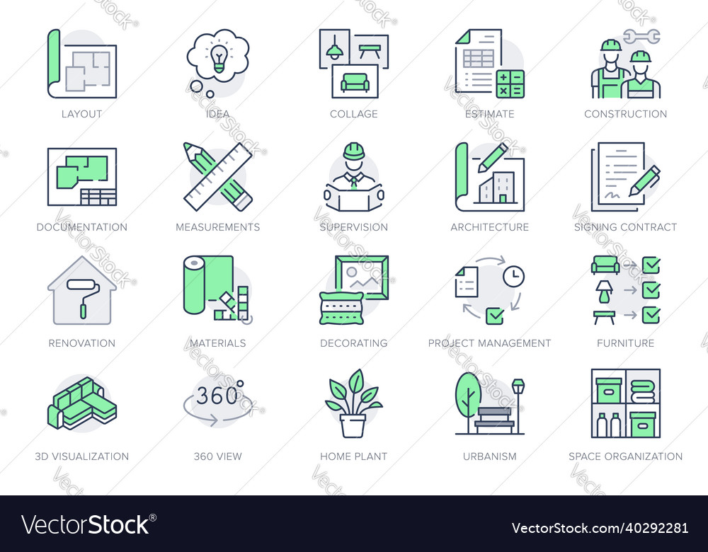 Interior design line icons vector image Interior design line icons