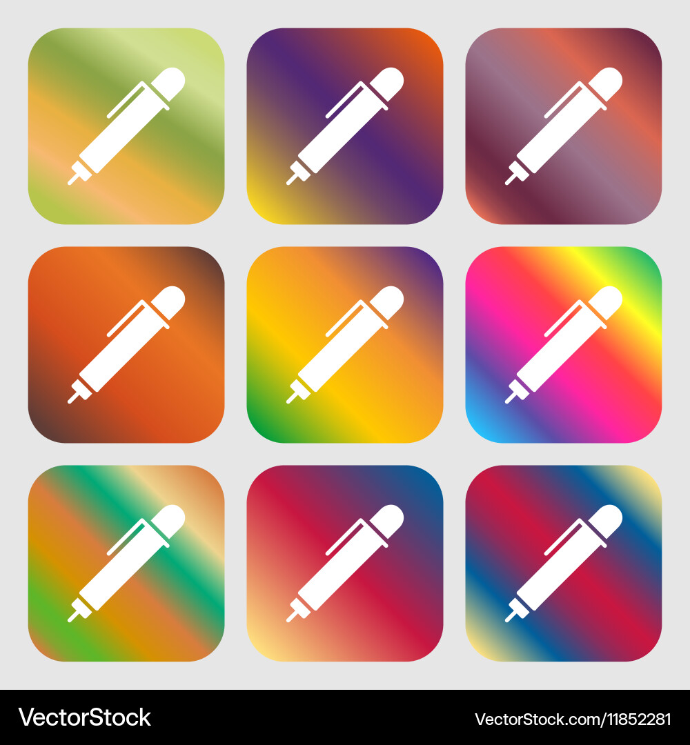 Pen icon sign Nine buttons with bright gradients Vector Image