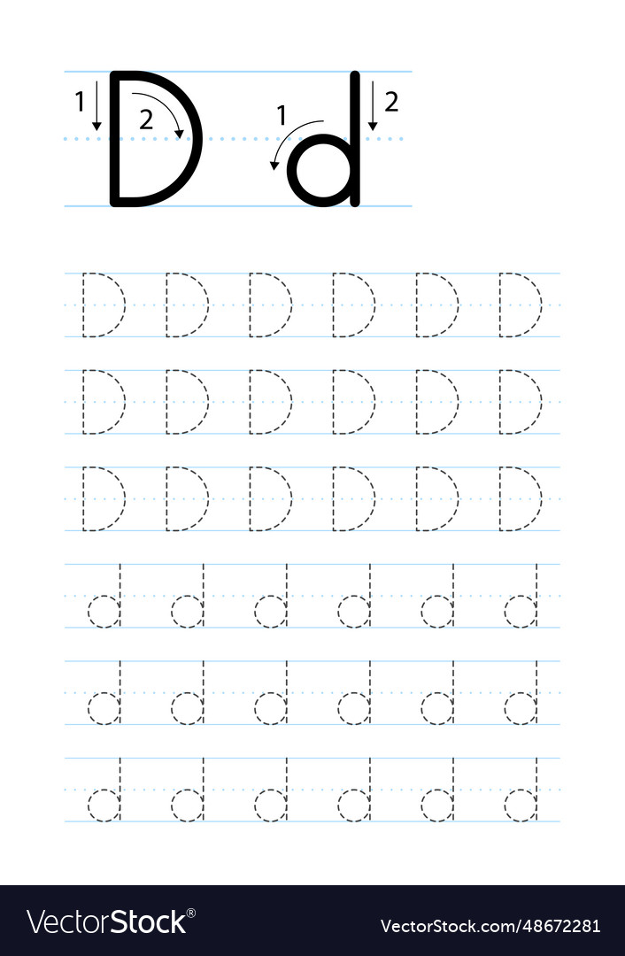 Printable letter d alphabet tracing worksheet Vector Image