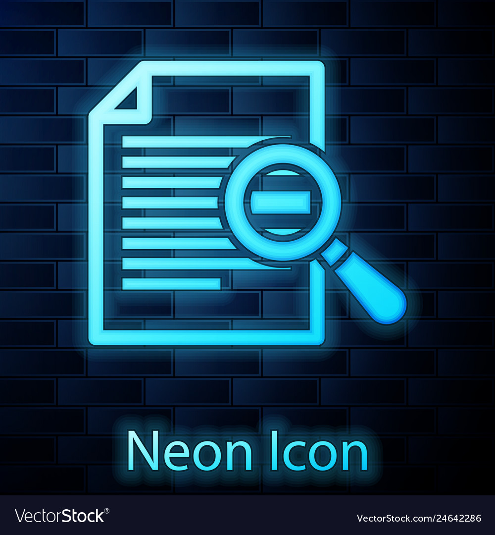 Glowing neon document with search icon isolated Vector Image