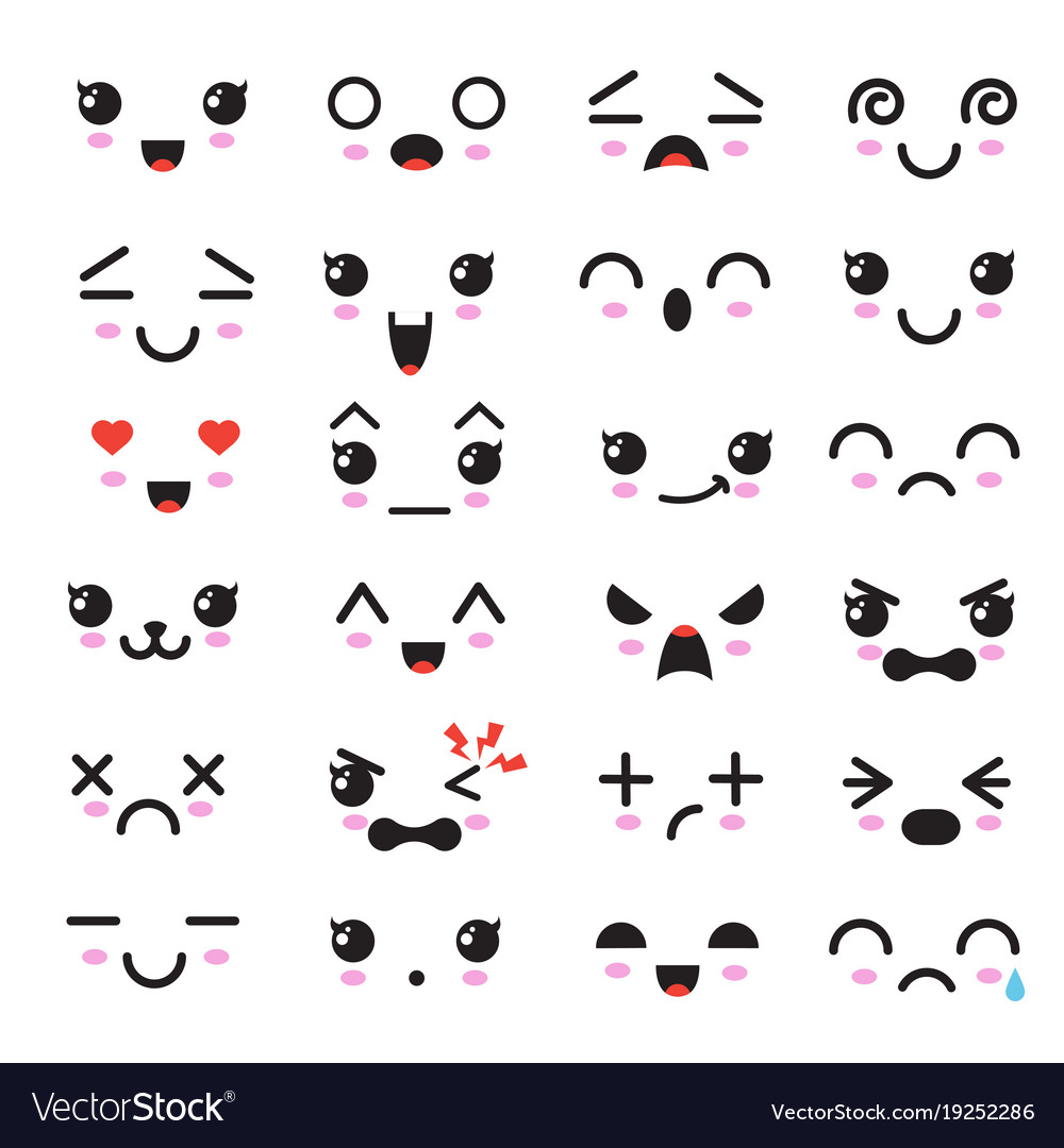 Set of kawaii faces. Collection of kawaii eyes and mouths with