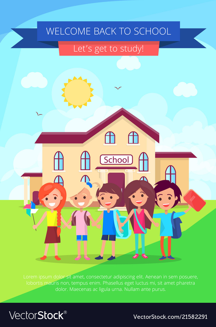 Back to school poster with small students