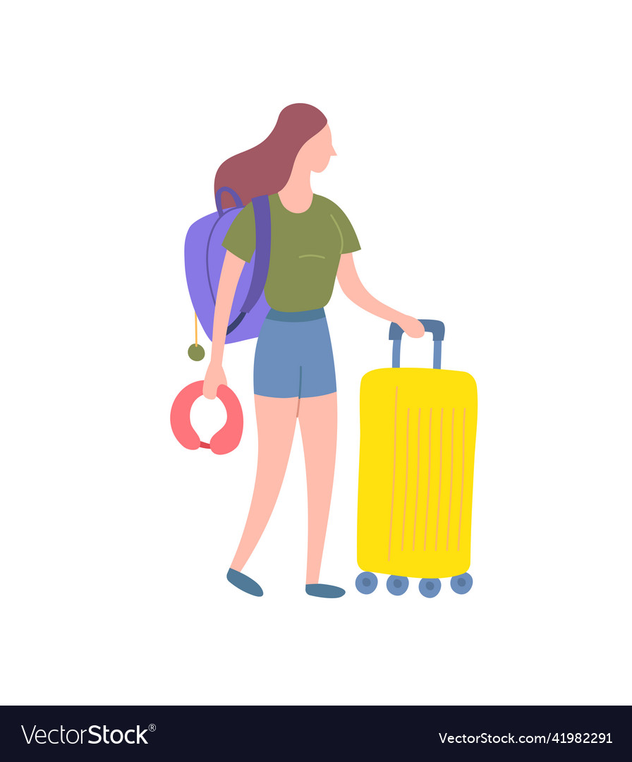 Cartoon color character tourist with luggage Vector Image