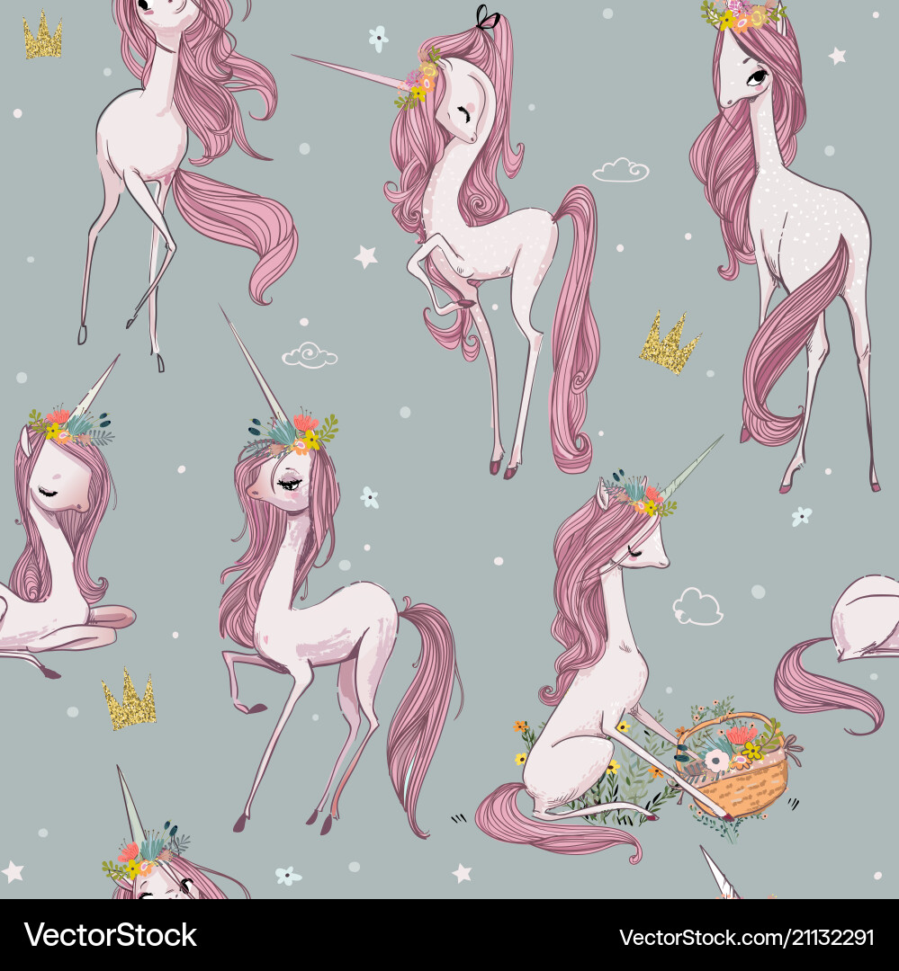 Cute unicorn seamless pattern Royalty Free Vector Image