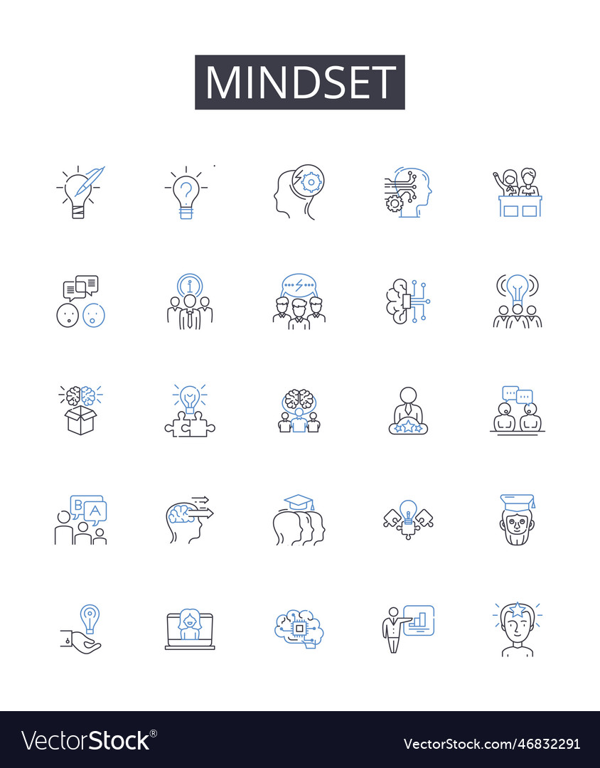 Mindset line icons collection headquarters Vector Image