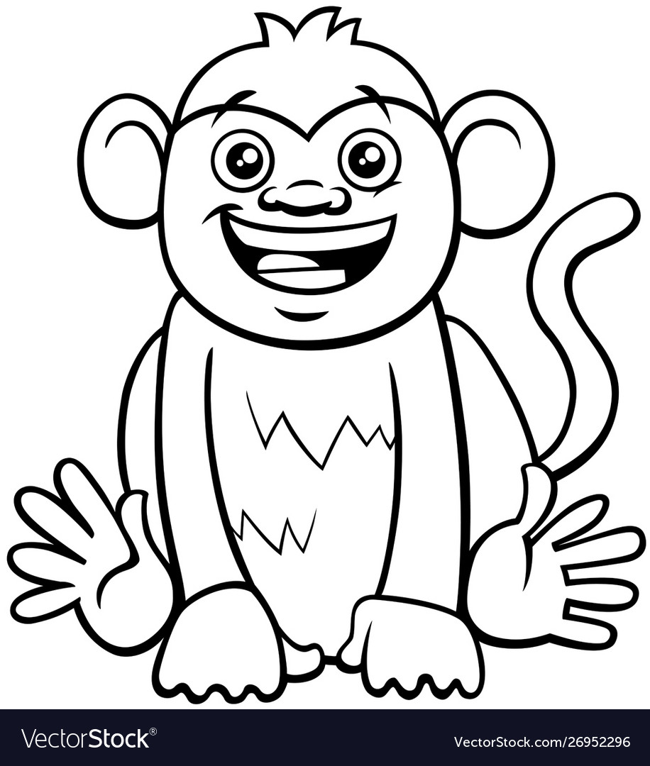 Cute monkey character cartoon coloring book Vector Image