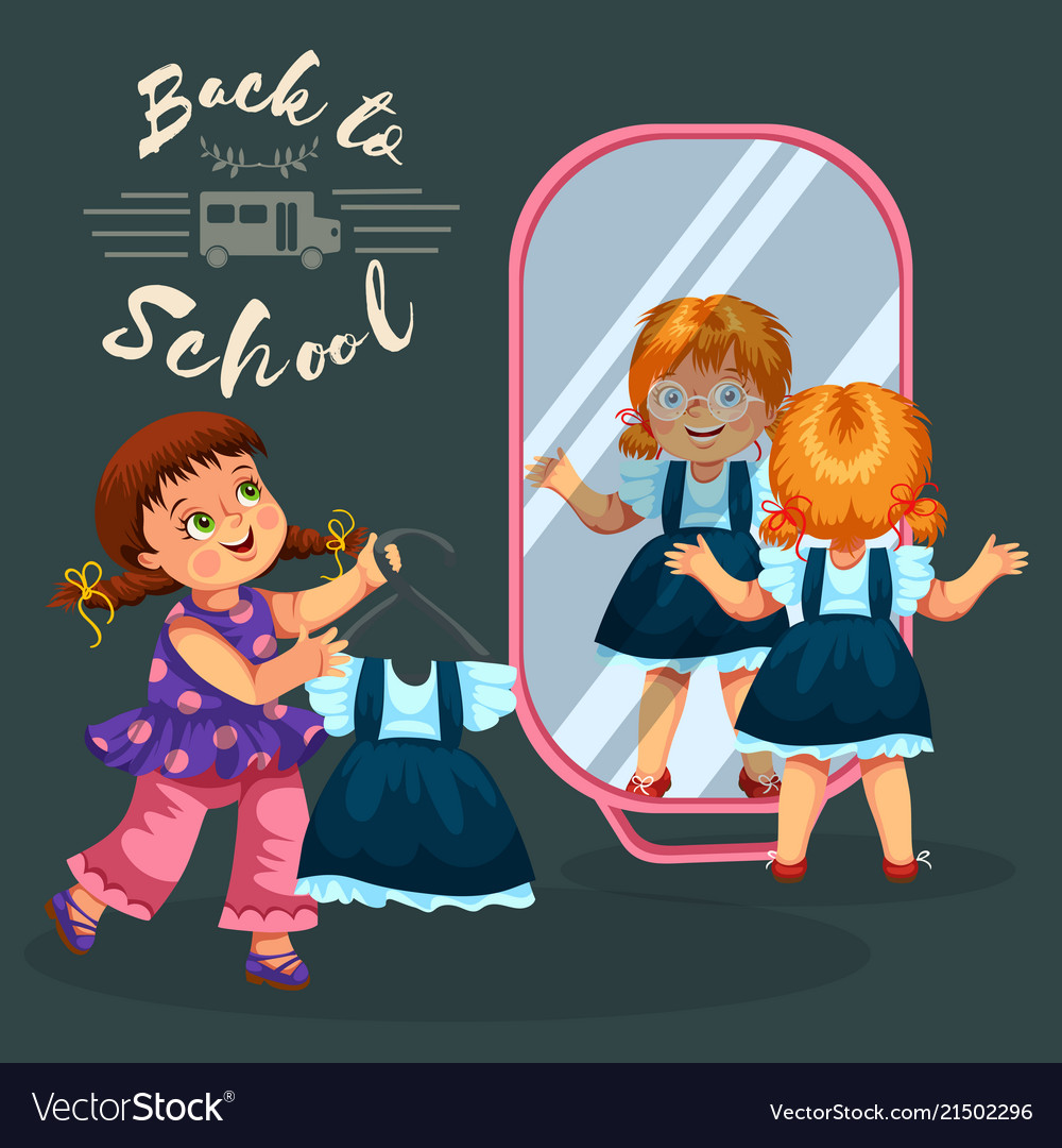 Girl with girlfriend buy uniform Royalty Free Vector Image