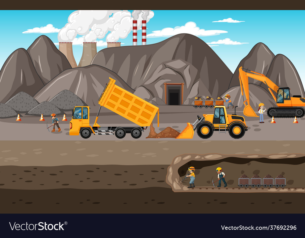 Landscape coal mining with underground scene