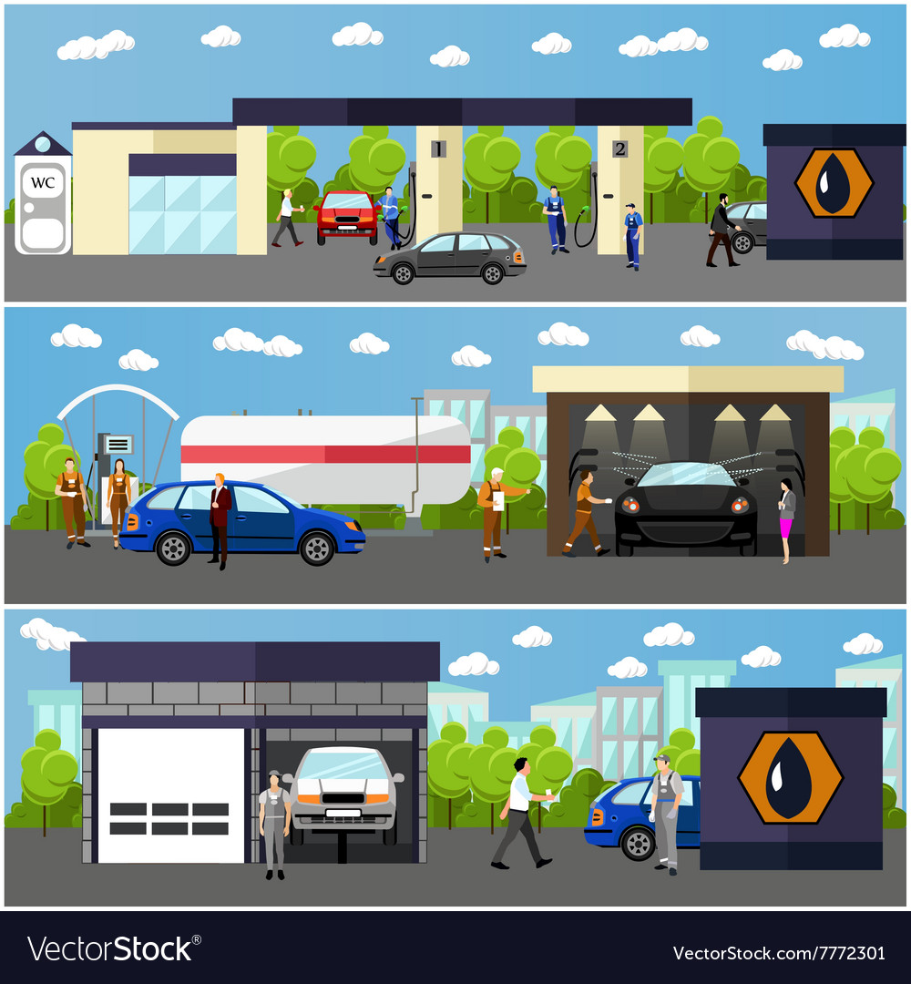 gas-station-car-wash-and-repair-shop-concept-vector-image