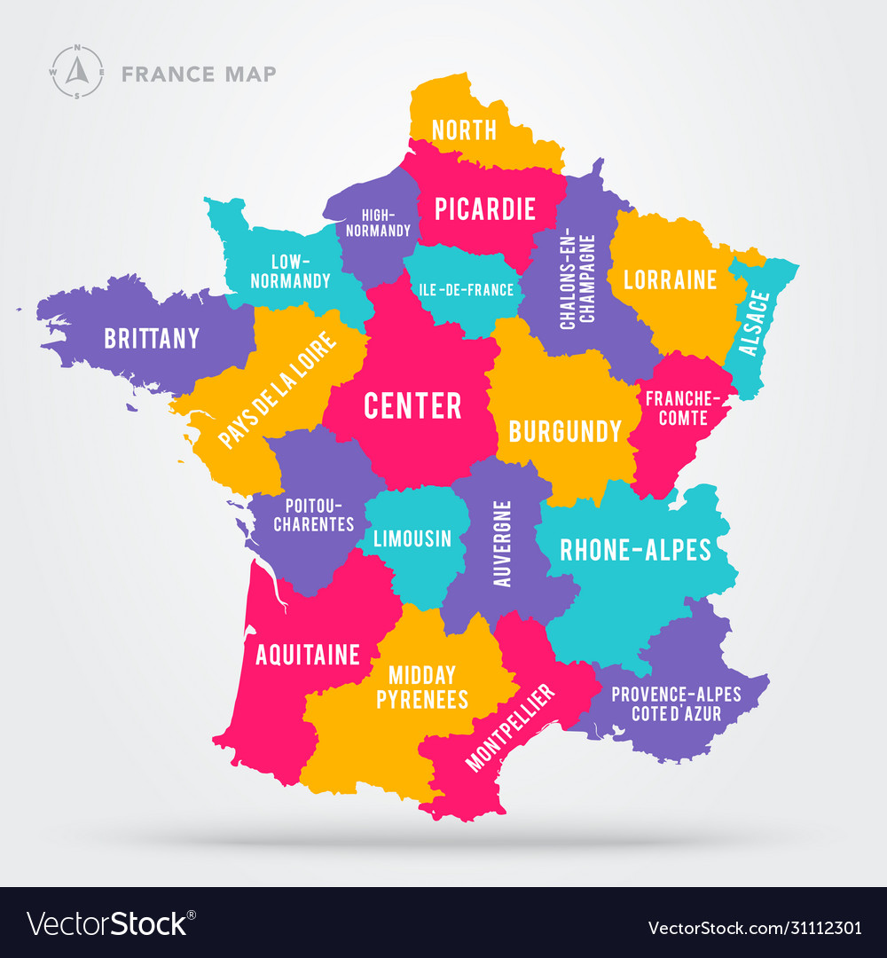 Map France With Name Labels Royalty Free Vector Image