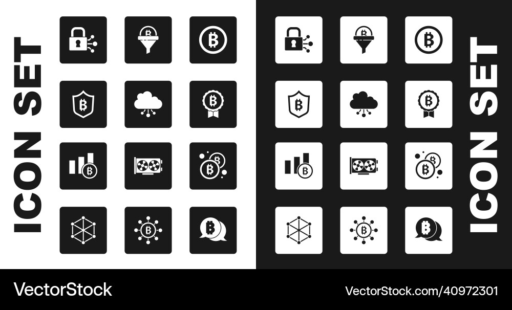 Set bitcoin cryptocurrency cloud mining shield Vector Image
