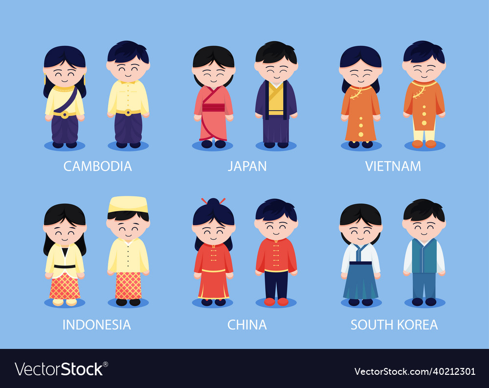 Set Of Asain Regional People With Clothing Vector Image