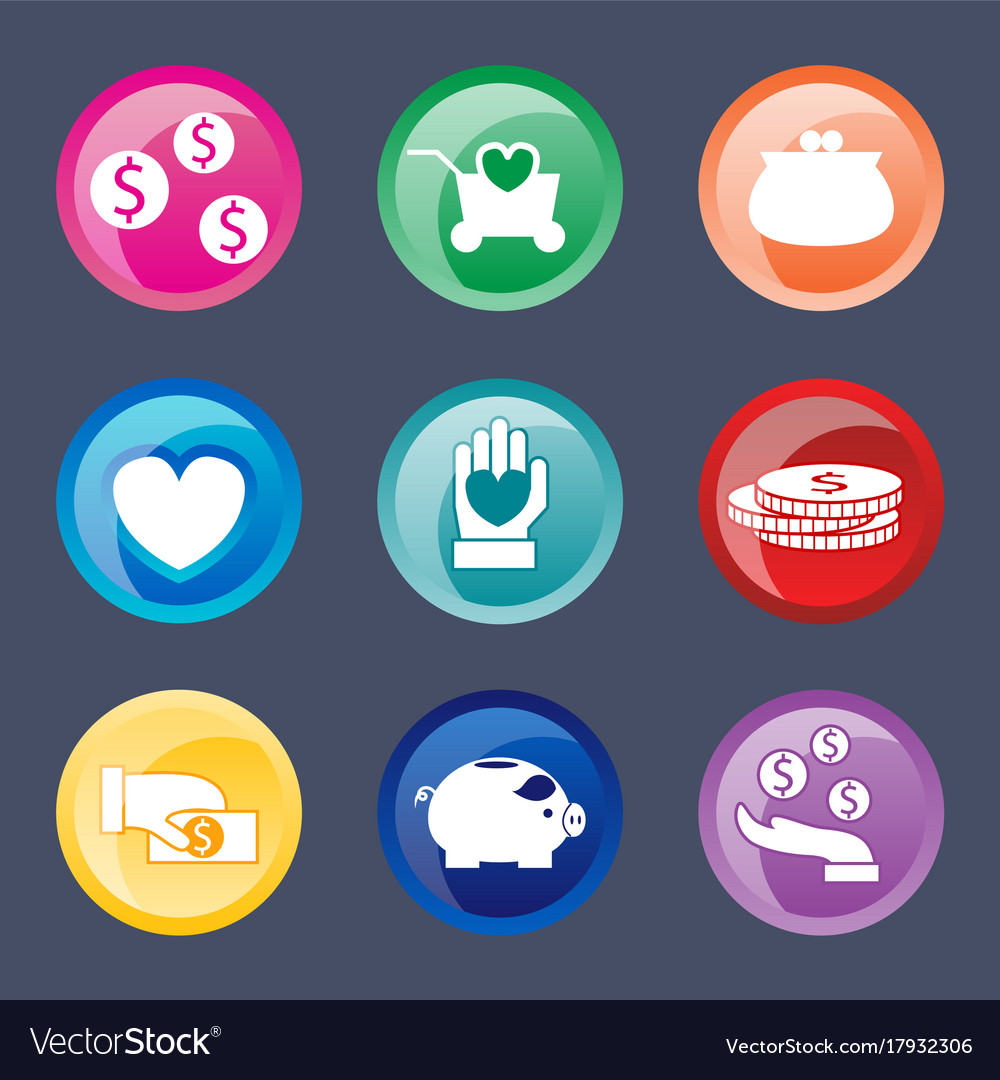 Colorful website donate buttons design Royalty Free Vector