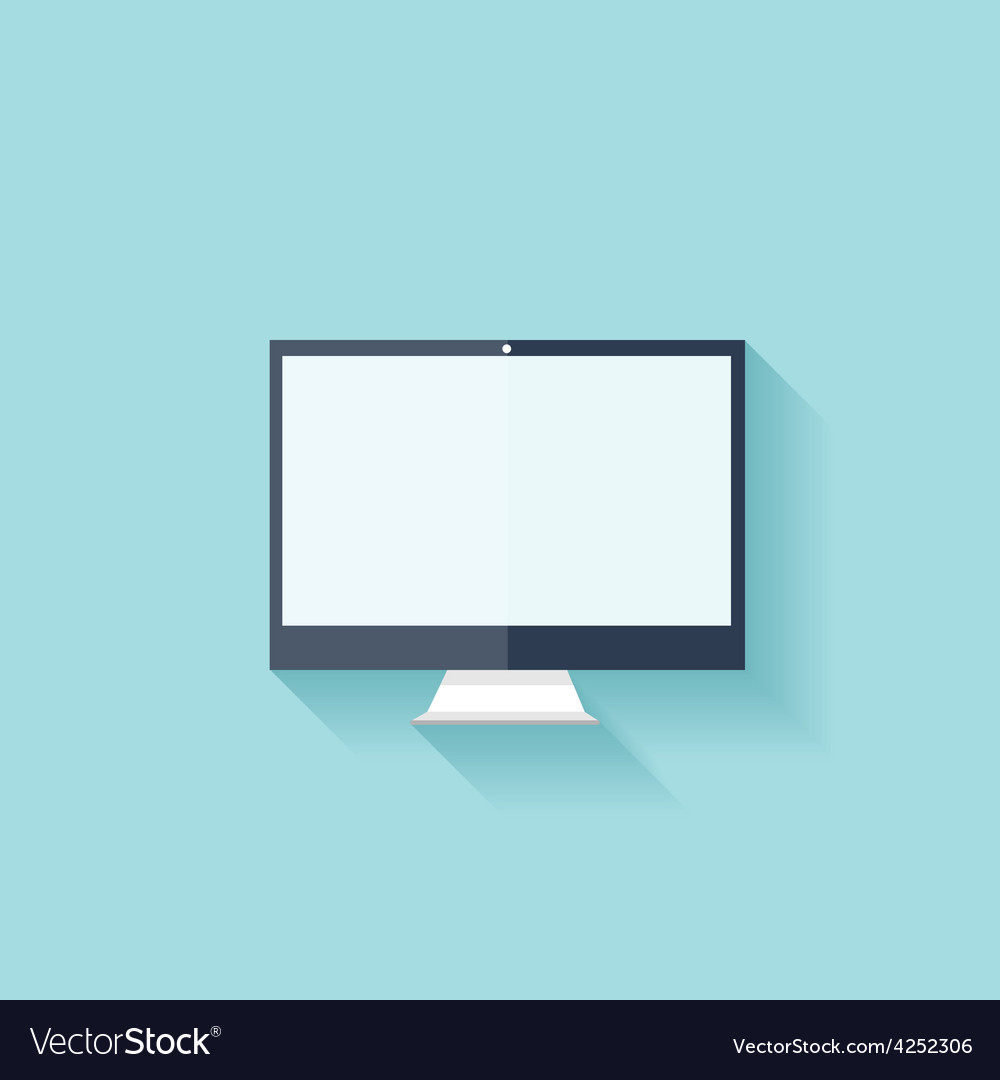 Flat monitor or personal computer icon with shadow