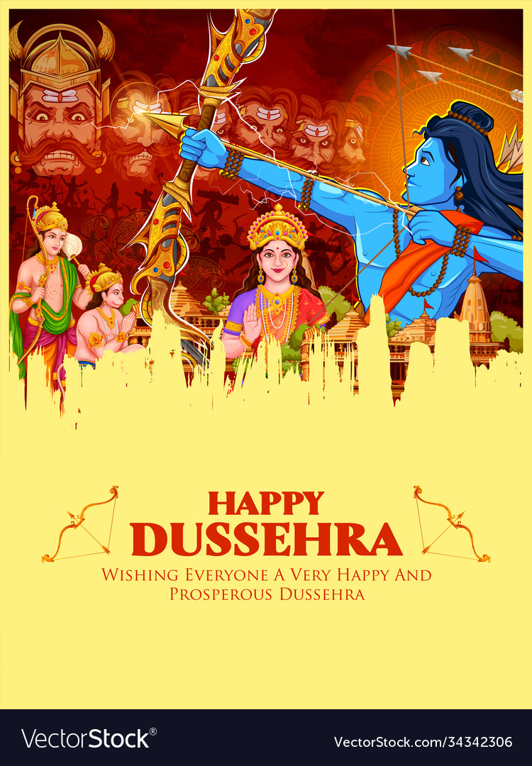 Lord rama killing ravana in dussehra navratri Vector Image