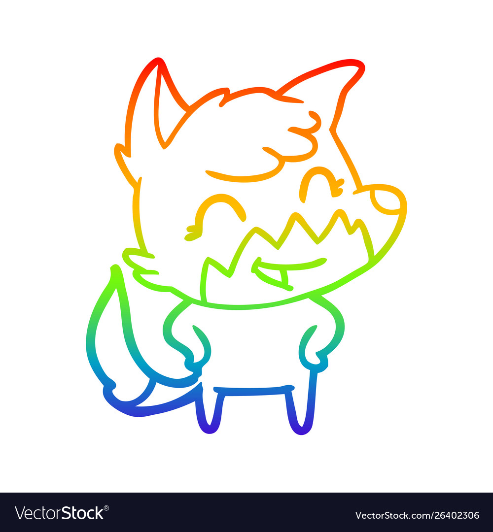 Rainbow gradient line drawing happy cartoon fox Vector Image