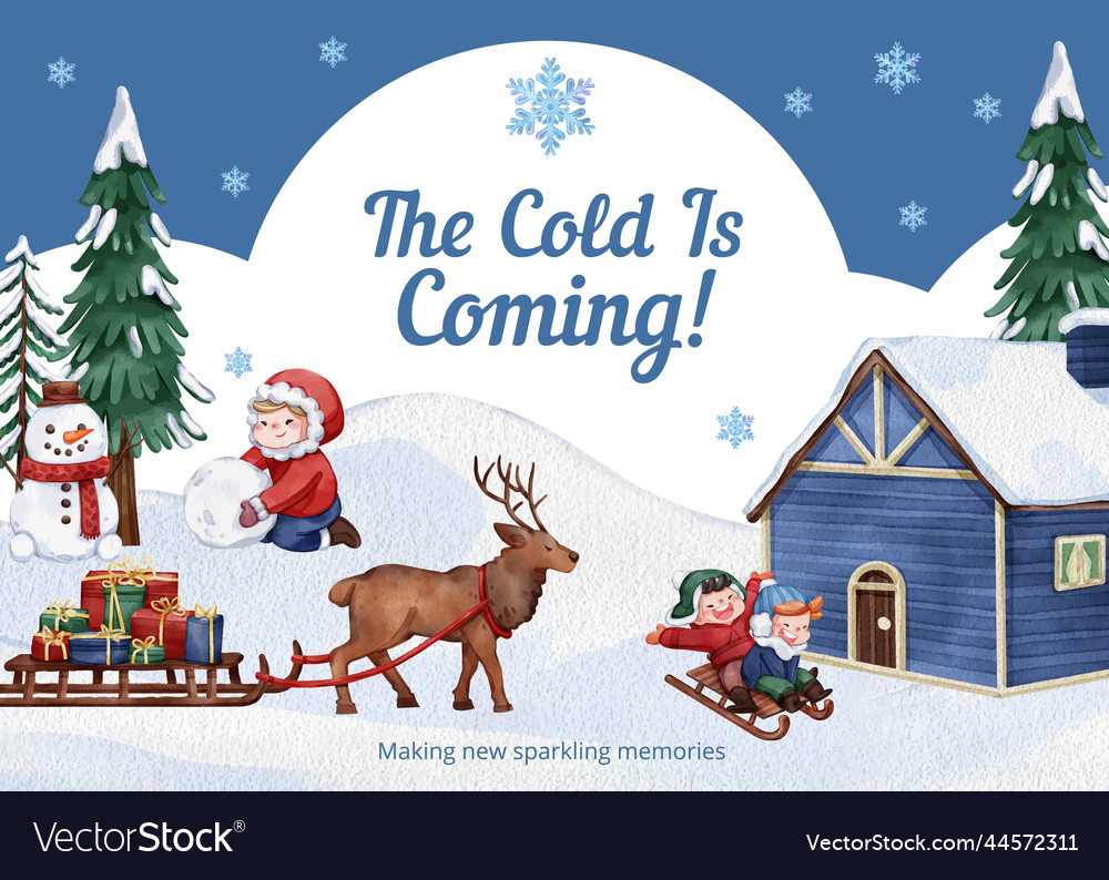 Postcard template with children enjoy winter Vector Image