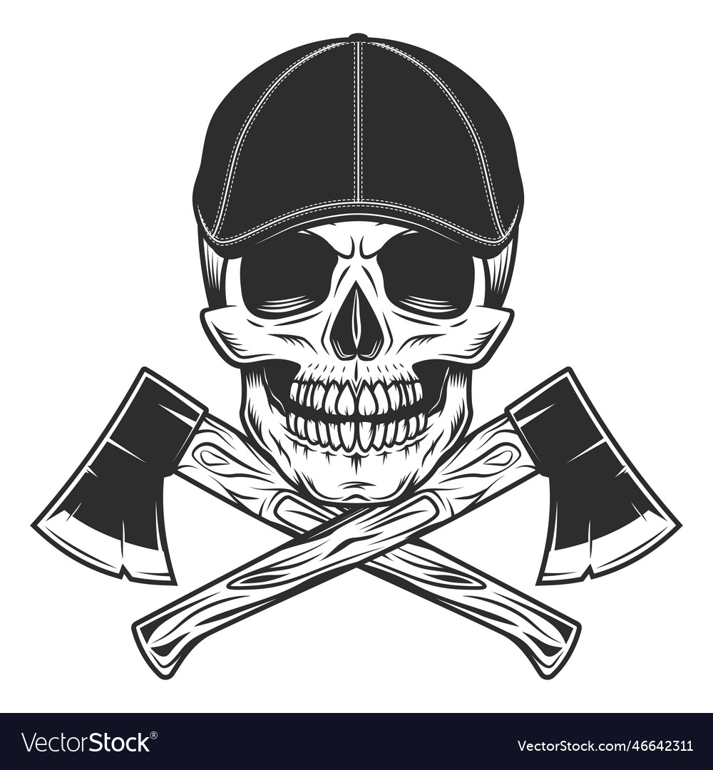 Skull in gangster gatsby hat flat cap with axe Vector Image